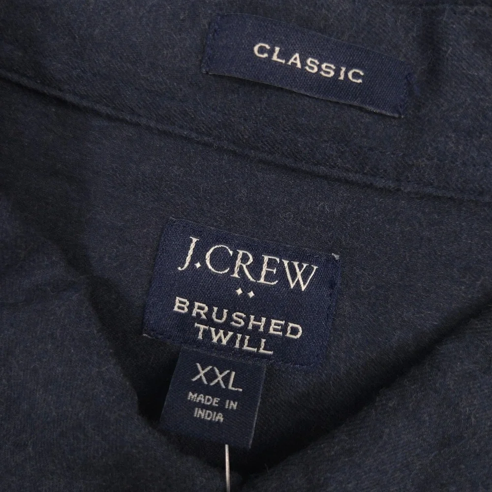 J Crew Brushed Twill Shirt Mens XXL Navy Classic Fit Long Sleeve Button Down NEW